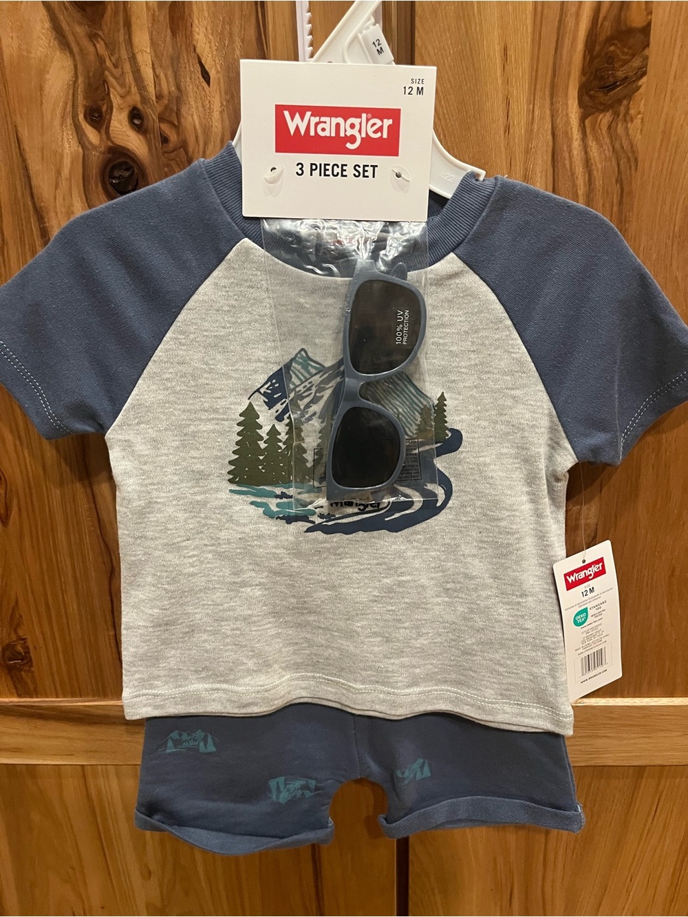 Wrangler Toddler Mountain Graphic Tee & Shorts Set in Heather Gray and Navy